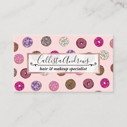 Artsy Pink Sprinkle Donuts Watercolor Pattern Business Card