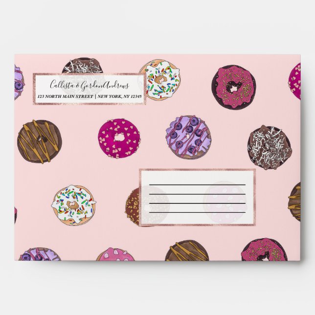 Artsy Pink Sprinkle Donuts Watercolor Pattern Envelope (Front)
