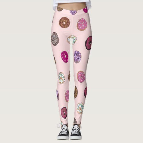 Artsy Pink Sprinkle Donuts Watercolor Pattern Leggings