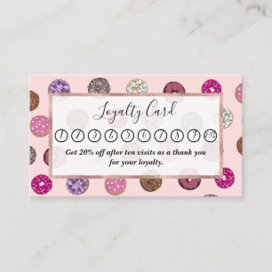 Artsy Pink Sprinkle Donuts Watercolor Pattern Loyalty Card