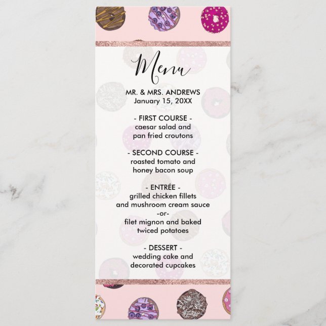 Artsy Pink Sprinkle Donuts Watercolor Pattern Menu (Front)