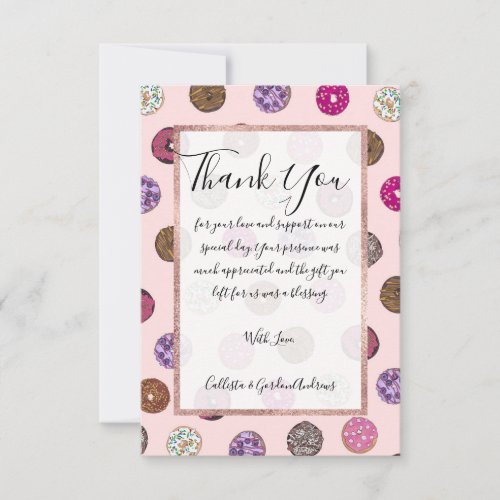 Artsy Pink Sprinkle Donuts Watercolor Pattern Thank You Card