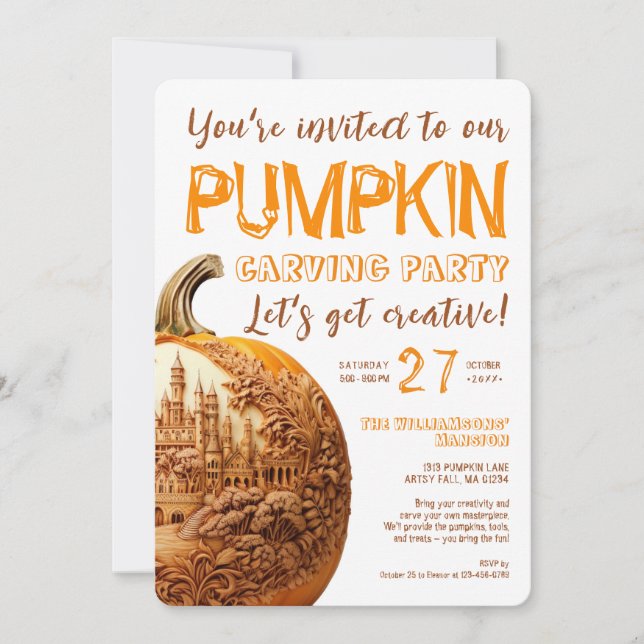 Artsy Pumpkin Carving Autumn Party Invitation (Front)