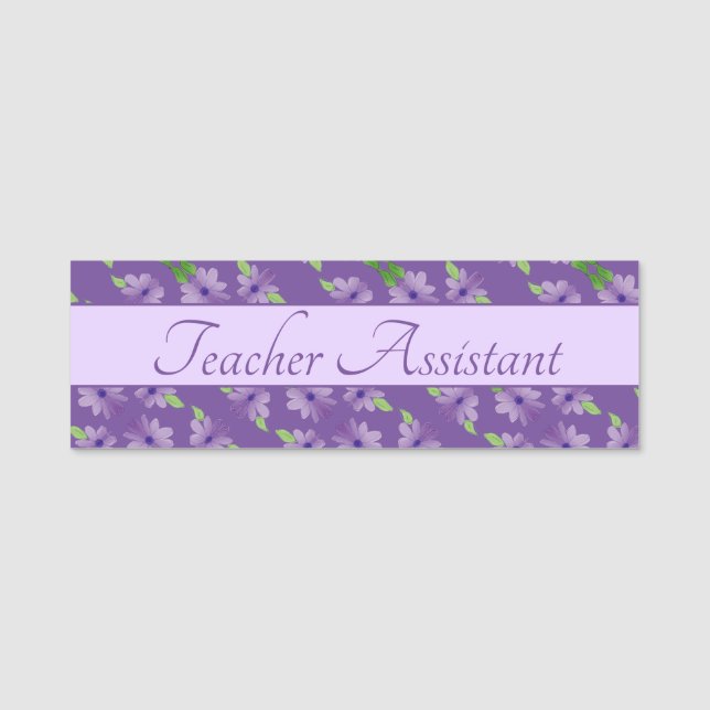 Artsy Purple Flowered Name Tag (Front)