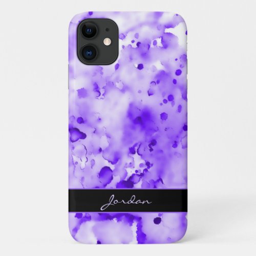 Artsy Purple Watercolor Paint Splatters w Name iPhone 11 Case