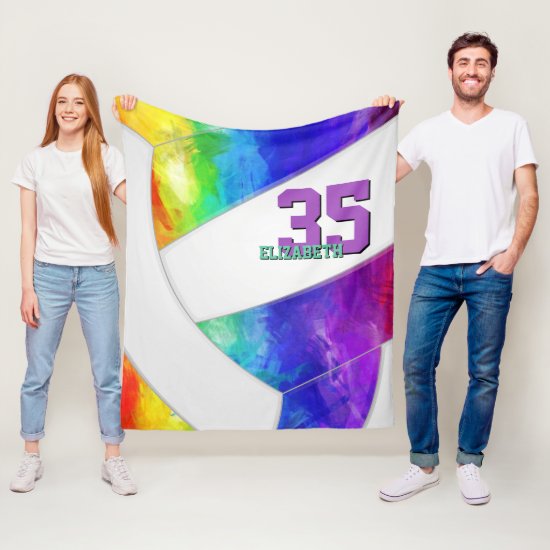 artsy rainbow gradient girls volleyball fleece blanket