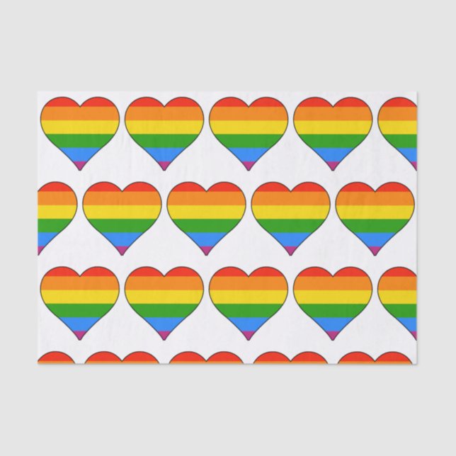 Artsy Rainbow Heart Gay Pride on White Tissue Paper (Front)