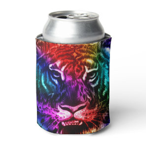 Artsy Rainbow Tiger Can Cooler