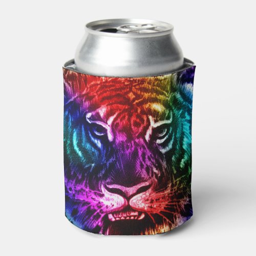 Artsy Rainbow Tiger Can Cooler