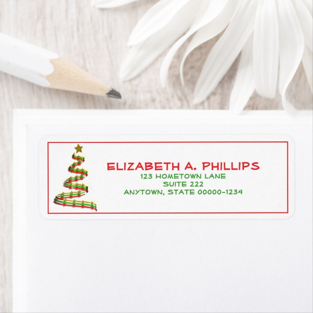 Artsy Red, Green, and Gold Christmas Tree Custom Label (Insitu)