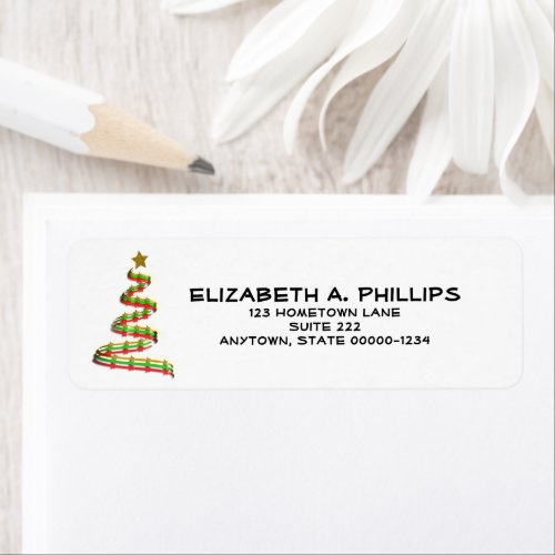 Artsy Red Green and Gold Christmas Tree Custom Label
