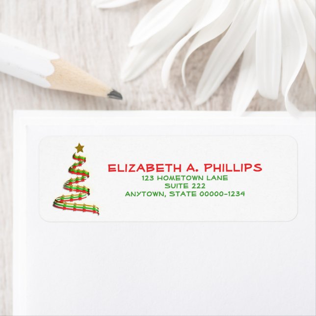 Artsy Red, Green Gold Christmas Tree Art Custom Label (Insitu)