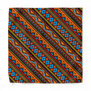 Artsy Red Orange Summer Azure Blue Zigzag Stripes Bandana