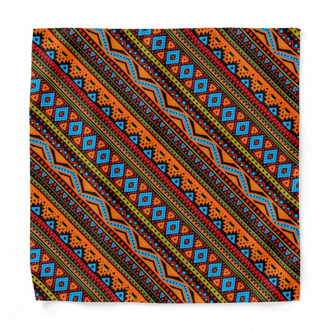 Artsy Red Orange Summer Azure Blue Zigzag Stripes Bandana (Front)