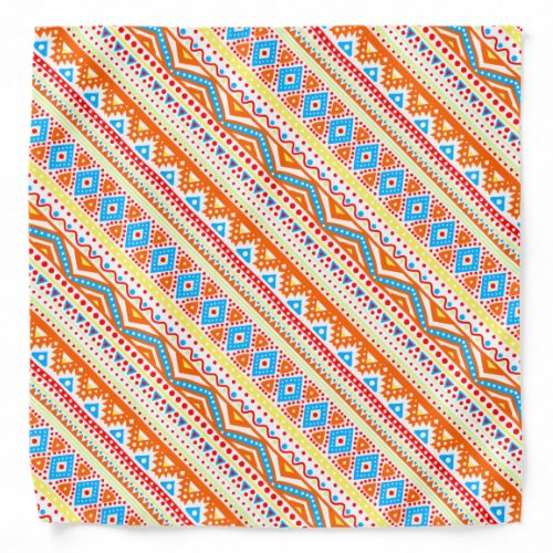 Artsy Red Orange Summer Azure Blue Zigzag Stripes Bandana