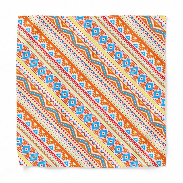 Artsy Red Orange Summer Azure Blue Zigzag Stripes Bandana (Front)