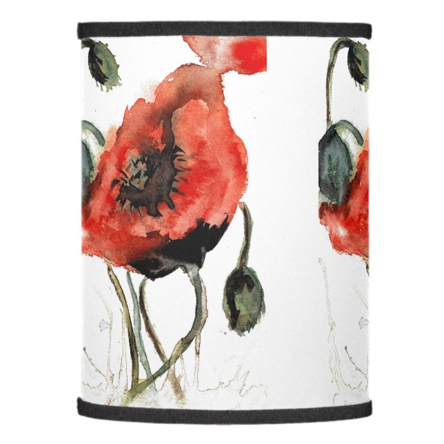 Artsy red  watercolor poppy seed flowers lamp shade (Left)