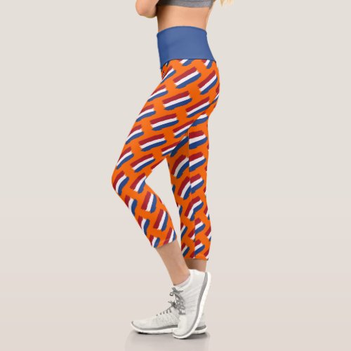 Artsy Red White Blue Abstract Dutch Flag Pattern Capri Leggings