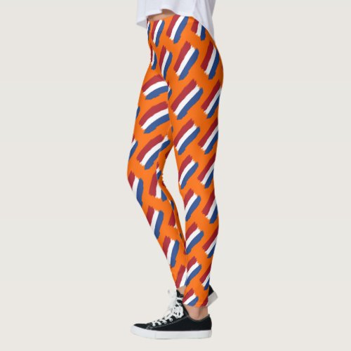 Artsy Red White Blue Abstract Dutch Flag Pattern Leggings