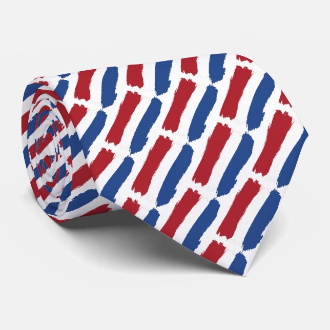 Artsy Red White Blue Abstract Dutch Flag Pattern Neck Tie (Rolled)