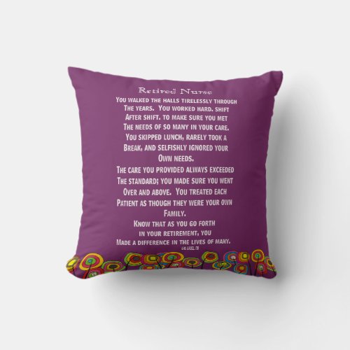 Artsy Retired Nurse Poem Pillow Navy Plum