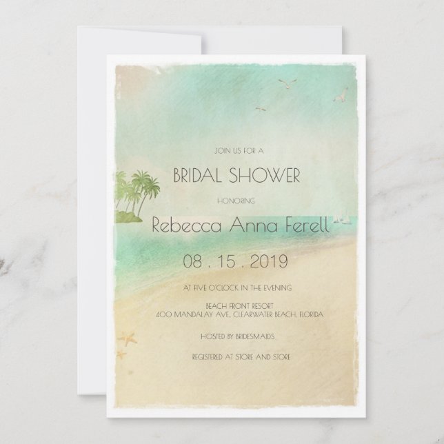 Artsy Retro Vintage Peaceful Beach Bridal Shower Invitation (Front)