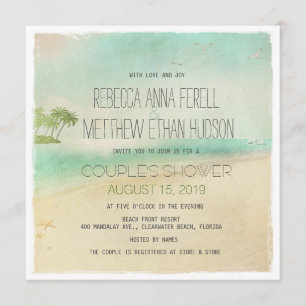 Artsy Retro Vintage Peaceful Beach Couple's Shower Invitation