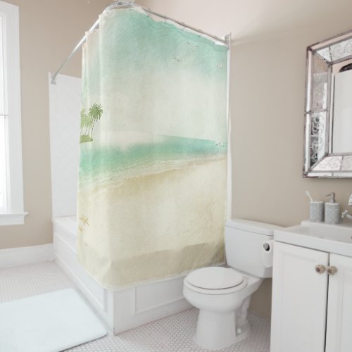 Artsy Retro Vintage Peaceful Beach Home Bathroom Shower Curtain