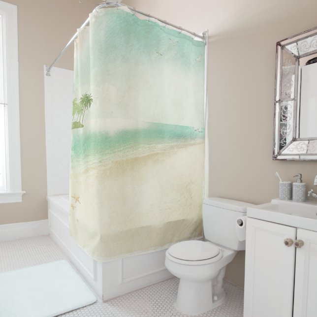 Artsy Retro Vintage Peaceful Beach Home Bathroom Shower Curtain (In Situ)