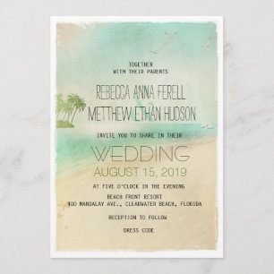 Artsy Retro Vintage Peaceful Beach Wedding Invites