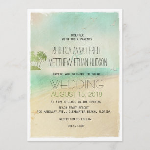 Artsy Retro Vintage Peaceful Beach Wedding Invites