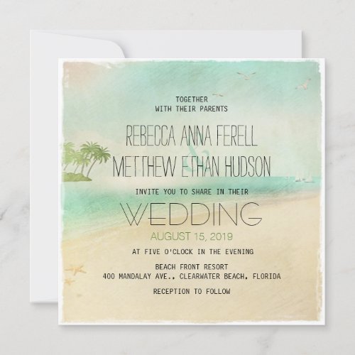 Artsy Retro Vintage Peaceful Beach Wedding Invites