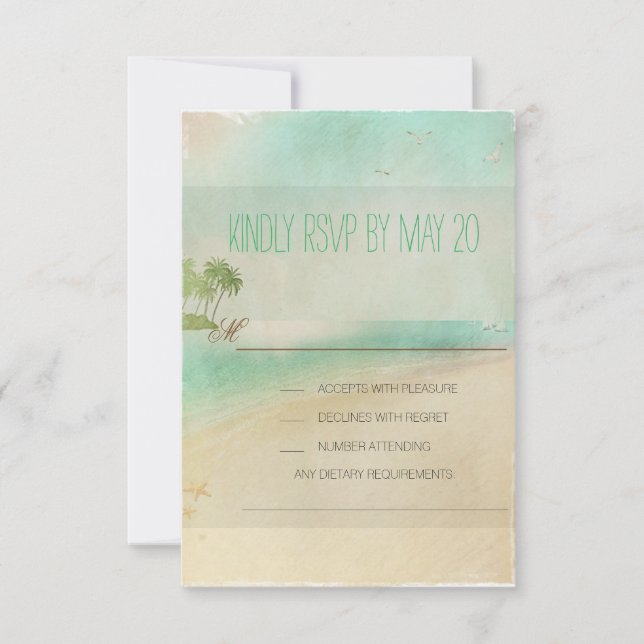 Artsy Retro Vintage Peaceful Beach Wedding RSVP (Front)