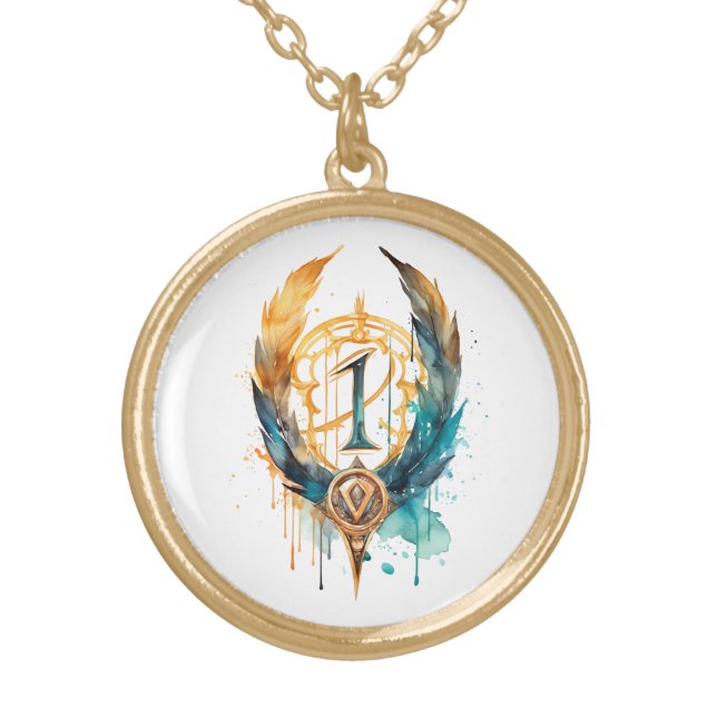 *~*Artsy RUNE AP87 VIKING Nordic Inspired Ancient Gold Plated Necklace (Front)