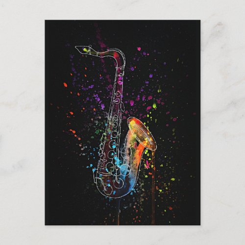 Artsy Saxophone Splatter and Splash Postcard
