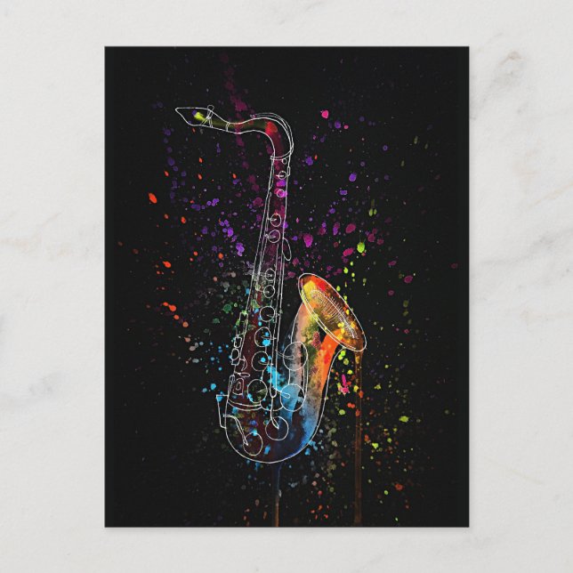 Artsy Saxophone Splatter and Splash Postcard (Front)