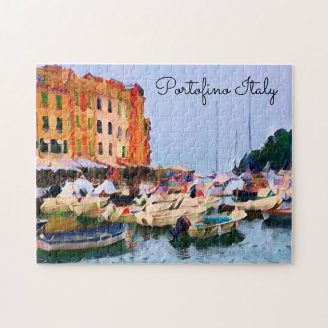 Artsy Scenic Portofino Italy Italian Harbor Jigsaw Puzzle (Horizontal)