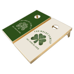Artsy Shamrock Irish Family Est. Date Personalized Cornhole Set