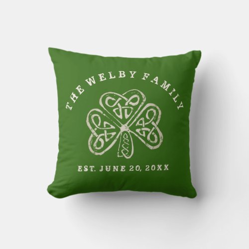 Artsy Shamrock Irish Family Est Date Personalized Throw Pillow