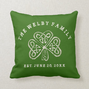Artsy Shamrock Irish Family Est. Date Personalized Throw Pillow