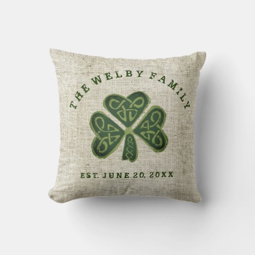 Artsy Shamrock Irish Family Est Date Personalized Throw Pillow