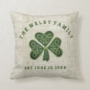 Artsy Shamrock Irish Family Est. Date Personalized Throw Pillow