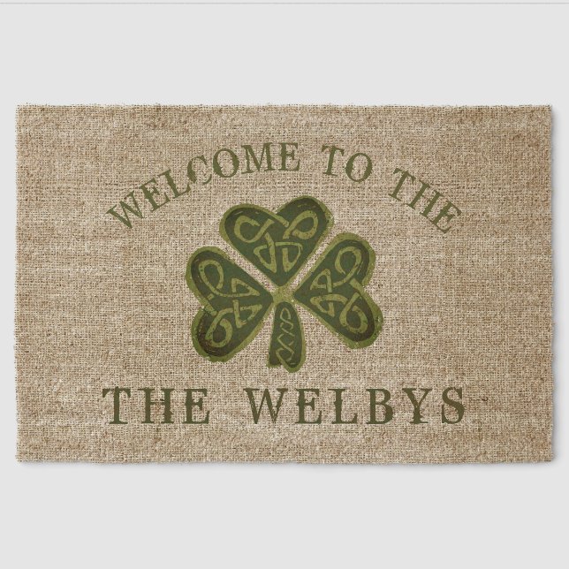 Artsy Shamrock Personalized Irish Welcome  Fiber Doormat (Front)