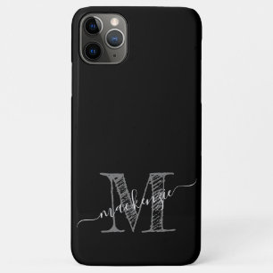 Artsy Sketch Initial Monogrammed Black White Gray iPhone 11 Pro Max Case