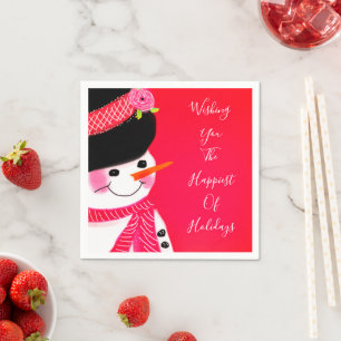 Artsy Snowman With Reds Napkins