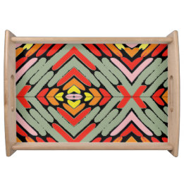 Artsy Southwestern Green Red Black Pattern Serving Tray