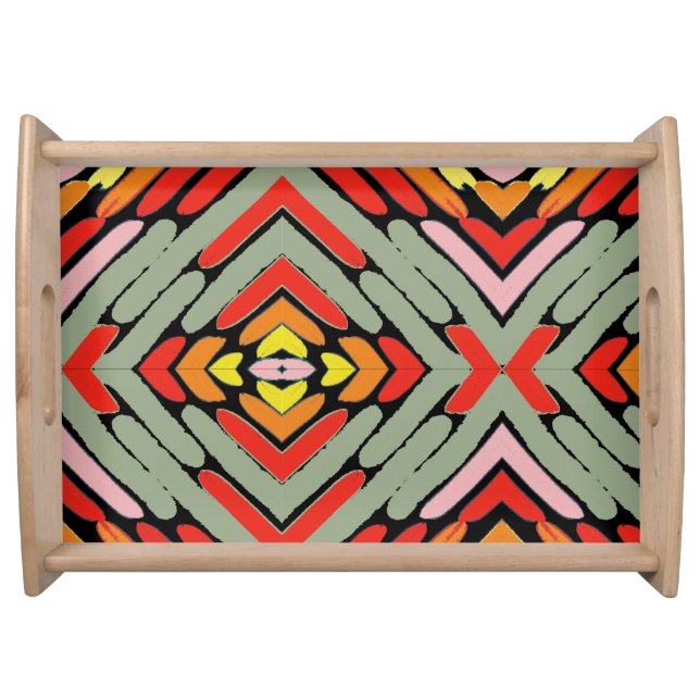 Artsy Southwestern Green Red Black Pattern Serving Tray (Front)
