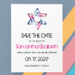 Artsy Star of David Bar Bat Mitzvah Save The Date Announcement Postcard<br><div class="desc">The Star of David in shades of pink and blue in an artistic grungy texture is printed on Bar & Bat Mitzvah save the date postcards. For either your son or daughter. All the default text(sample info) can be fully customized with your own wordings, and you can also change the...</div>