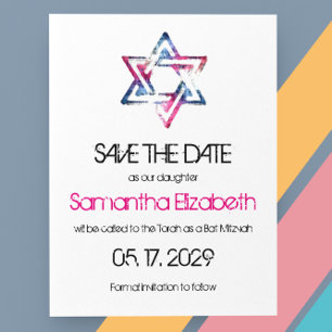 Artsy Star of David Bar Bat Mitzvah Save The Date Announcement Postcard
