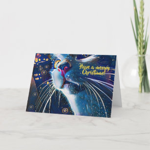 Artsy Starry Night Style Cat Art Meowy Christmas Holiday Card